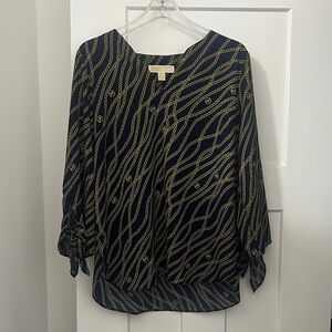 Michael Kors Navy and Gold Chain Pattern Blouse
